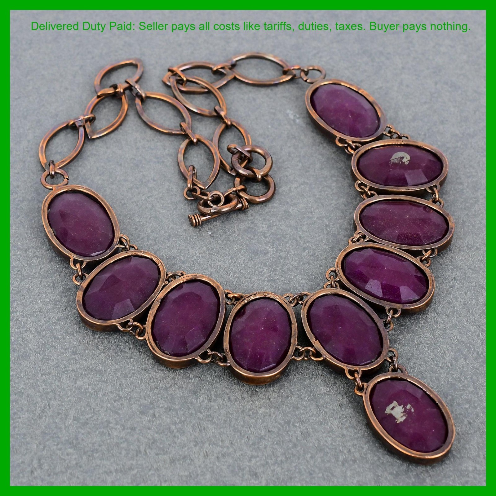 Christmas Sale Kashmir Rubi Gemstone Electroformed Unique Chain Necklace Copper