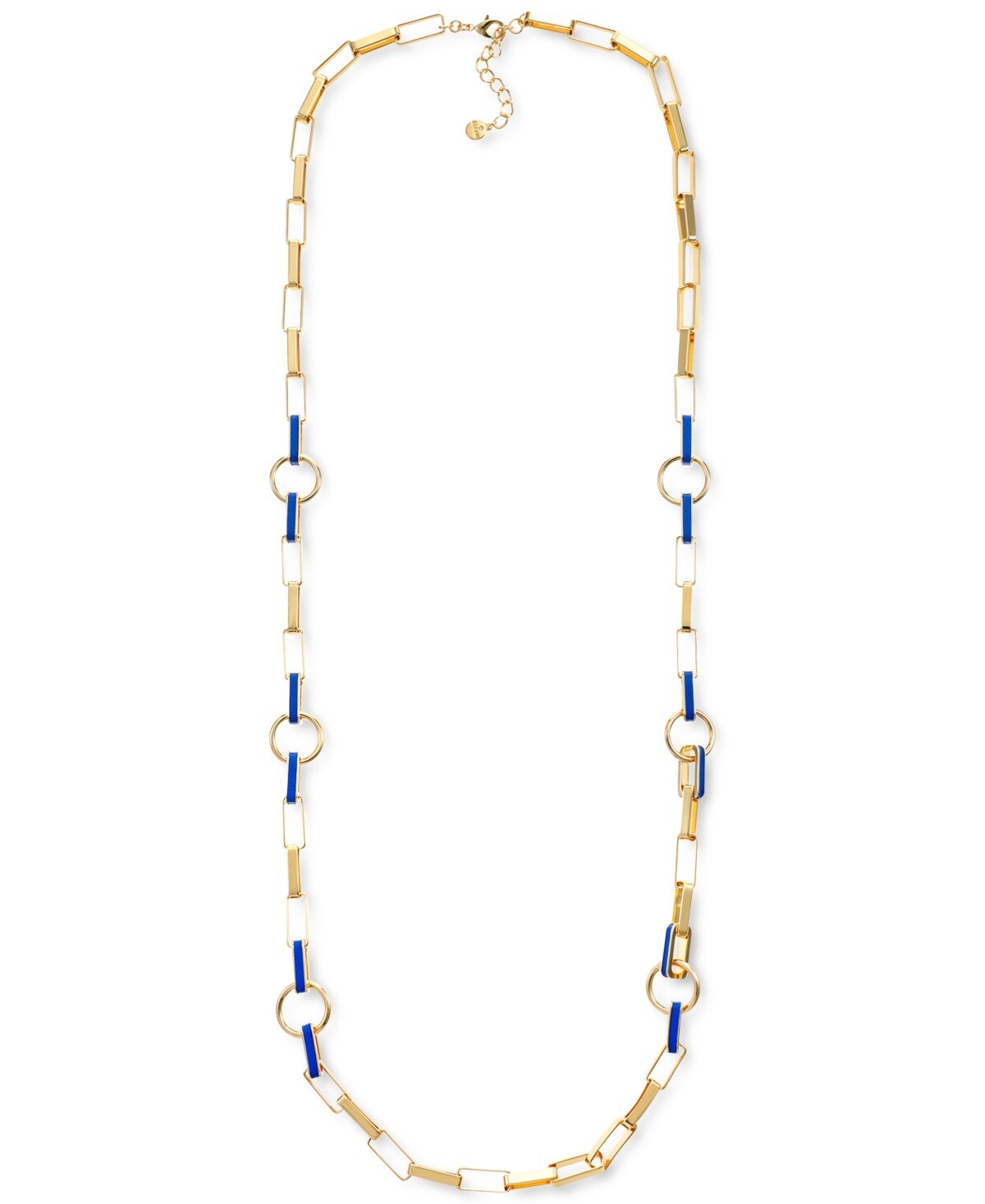 Alfani Gold-Tone Circle Faux-Leather Inlay Link Strand Necklace NWT
