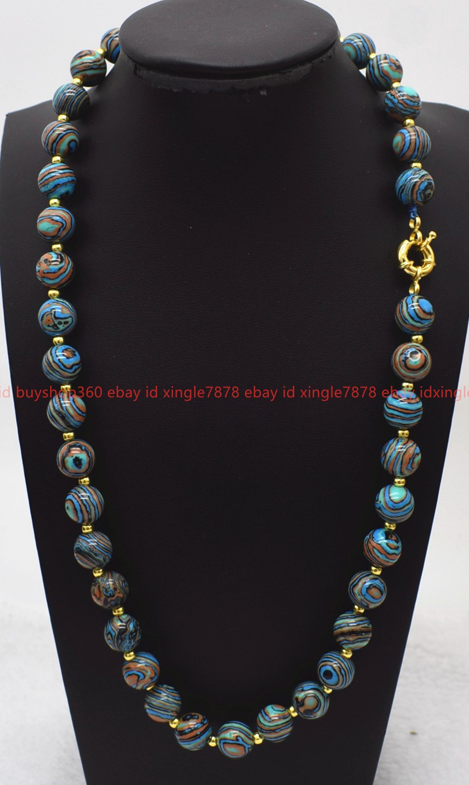 New 8/10mm Pretty Striped Turquoise Round Gemstone Beads Necklace 16-36in