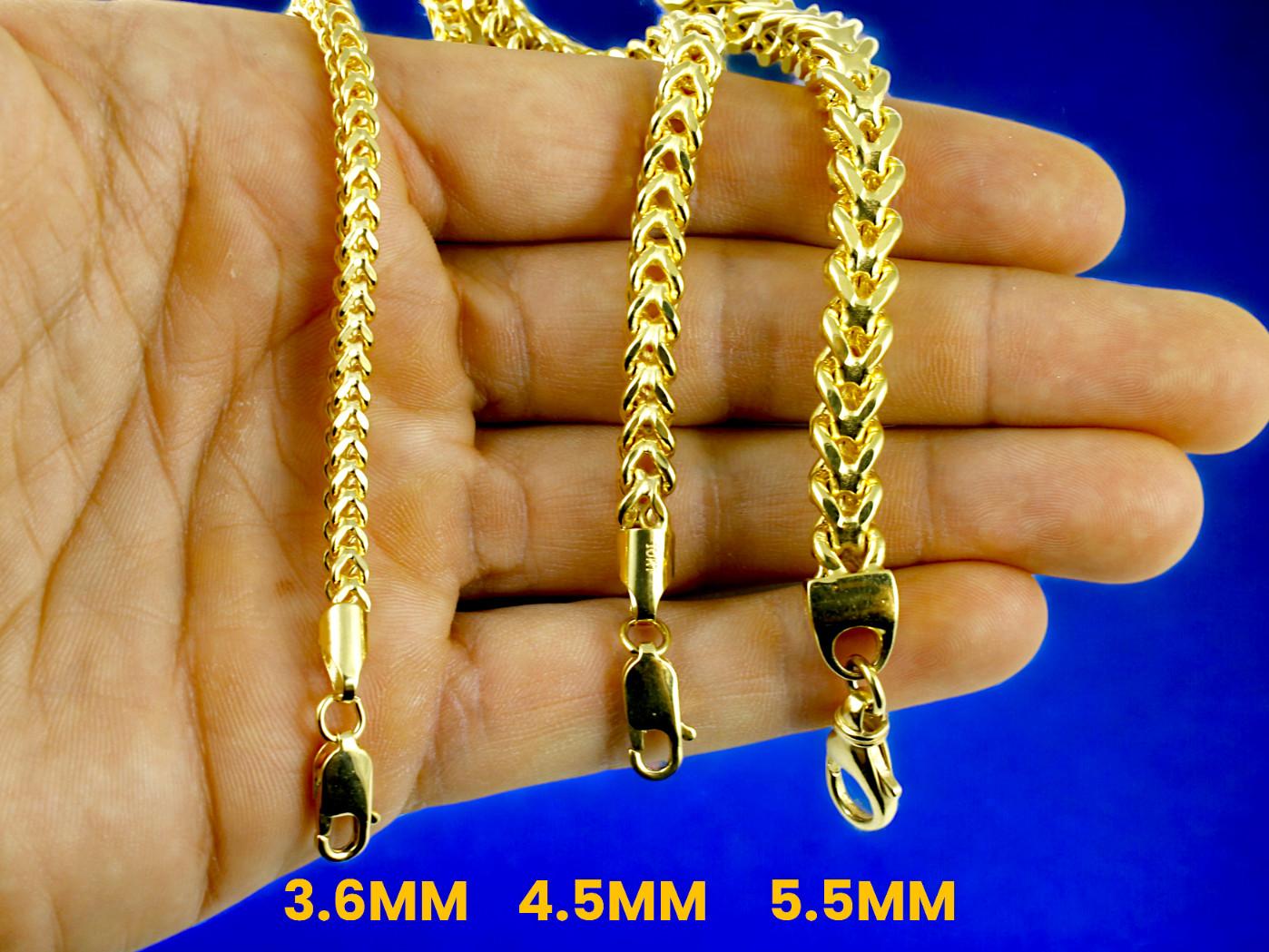 10K Yellow Gold Franco Box Square Necklace Bracelet Chain Real 2mm-7mm 7″-30″