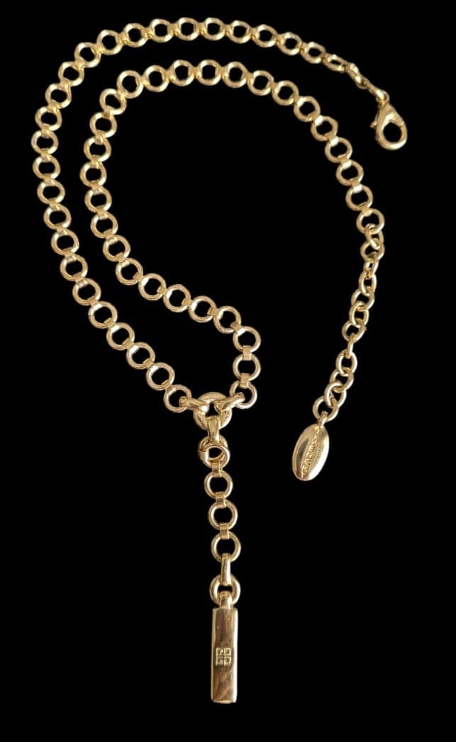 GIVENCHY Vintage 4G Y Chain Necklace Gold Tone Logo Pendant 46cm Statement