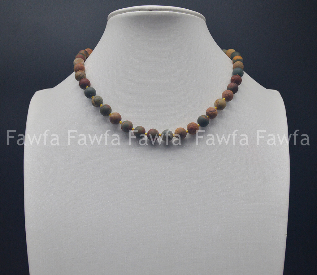 6/8/10mm Matte Multicolor Picasso Jasper Round Gemstone Beads Necklace 18-72”