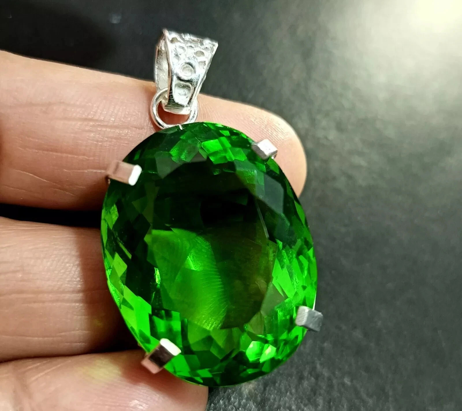 70 CT+ Flawless Green Topaz Pendant 925 Sterling Silver Plated Jewelry Best Gift