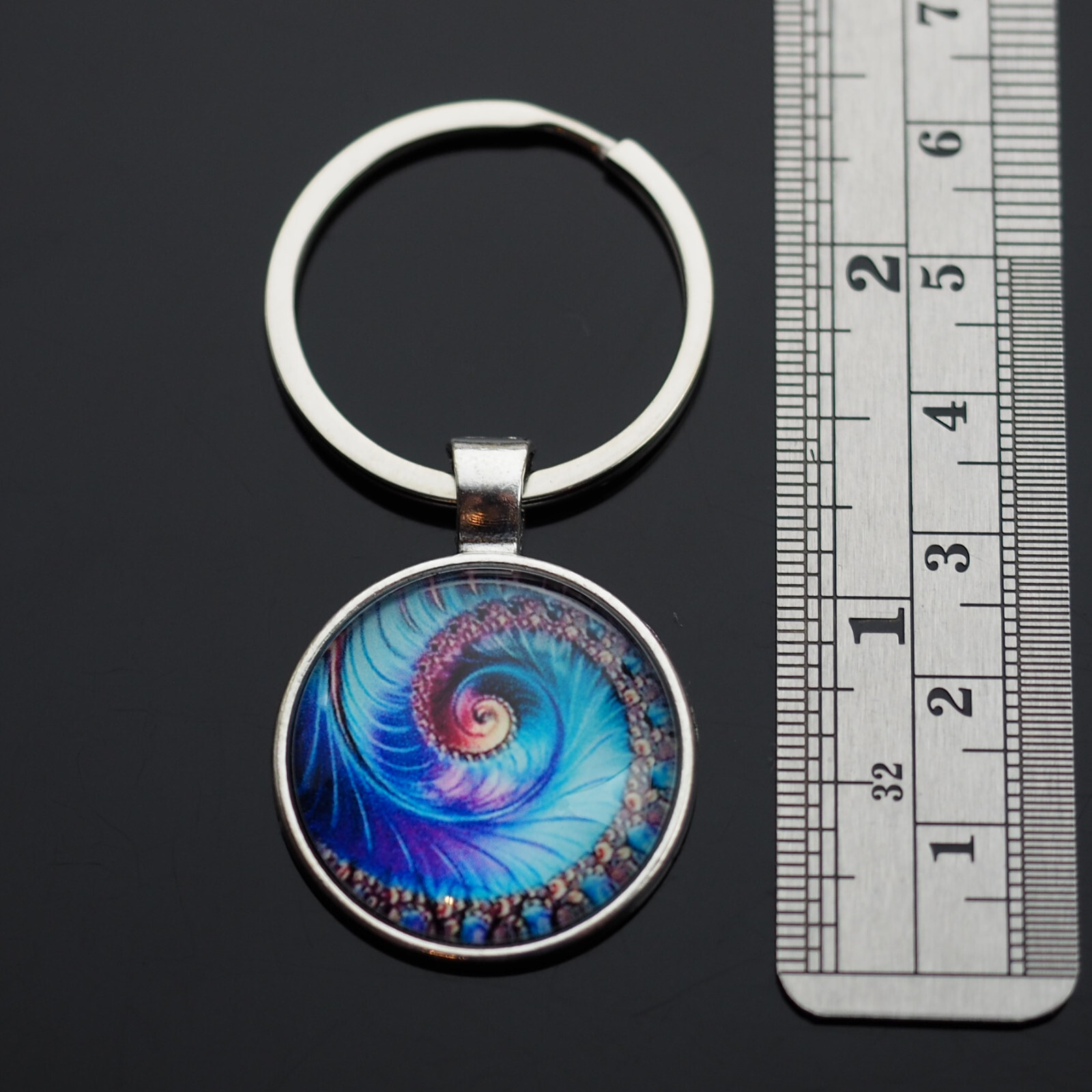 Fibonacci Spiral Fractal Sacred Geometry Glass Cabochon Dome Keychain