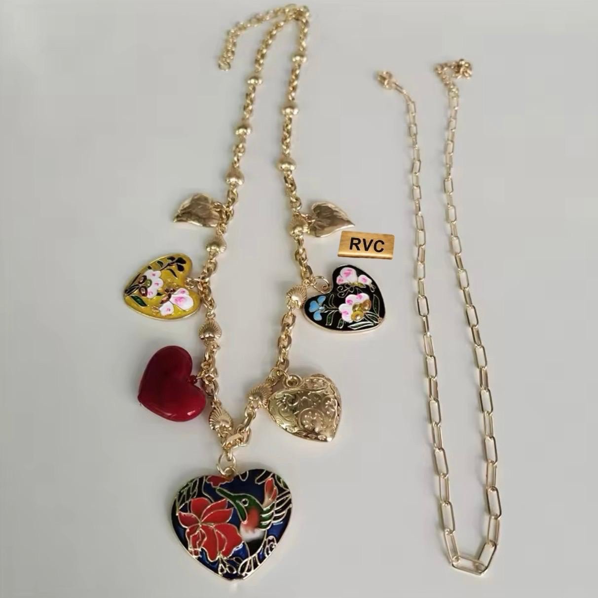Chunky Statement Pack Of 2 Heart Charms Necklace Women’s Vintage Style Jewelry