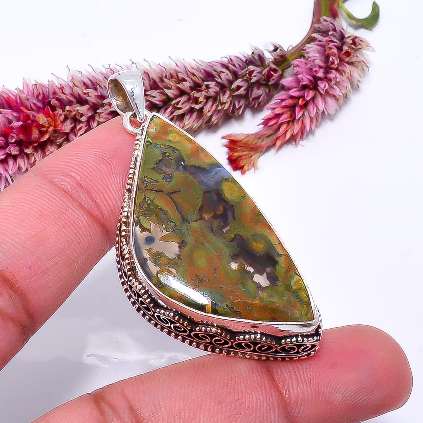 Rainforest Jasper – Australia Fine Art 925 Sterling Silver Pendant 2.15″ P114250