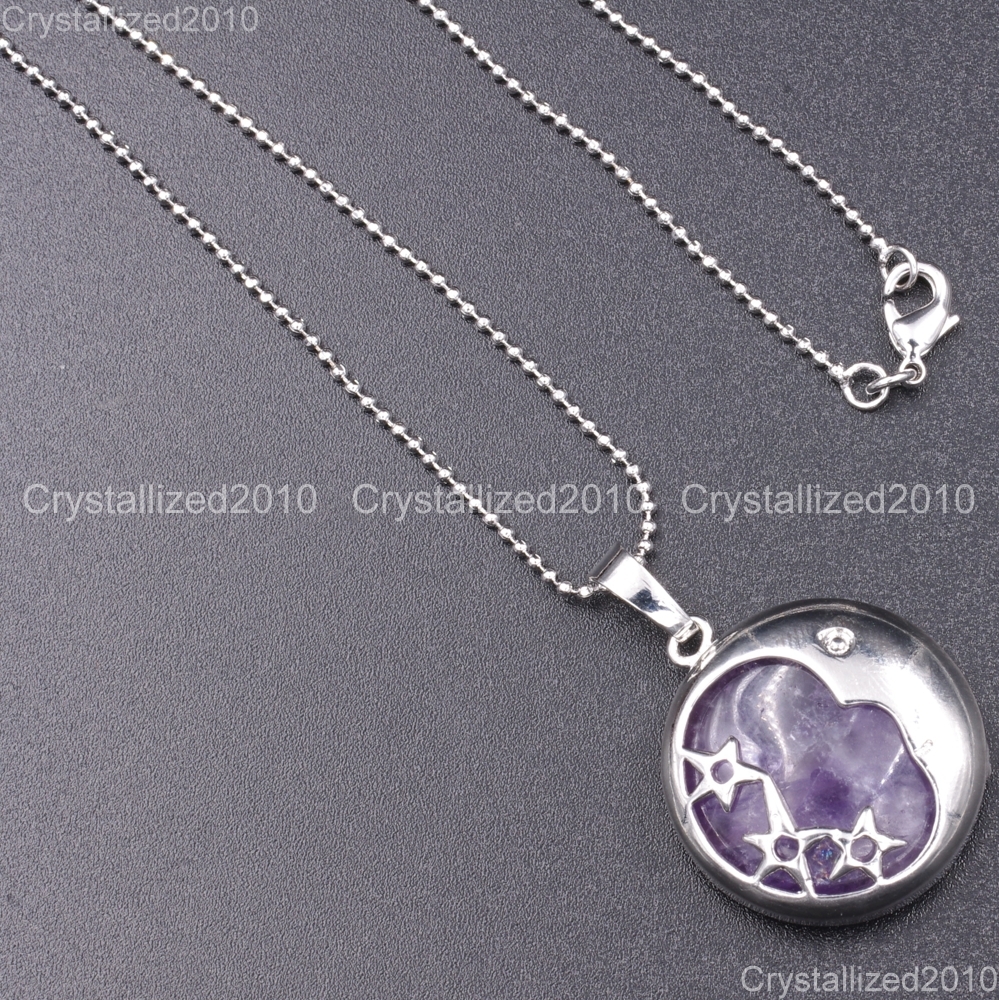 Natural Gemstones Moon and Stars Reiki Chakra Healing Beads Pendant Necklaces