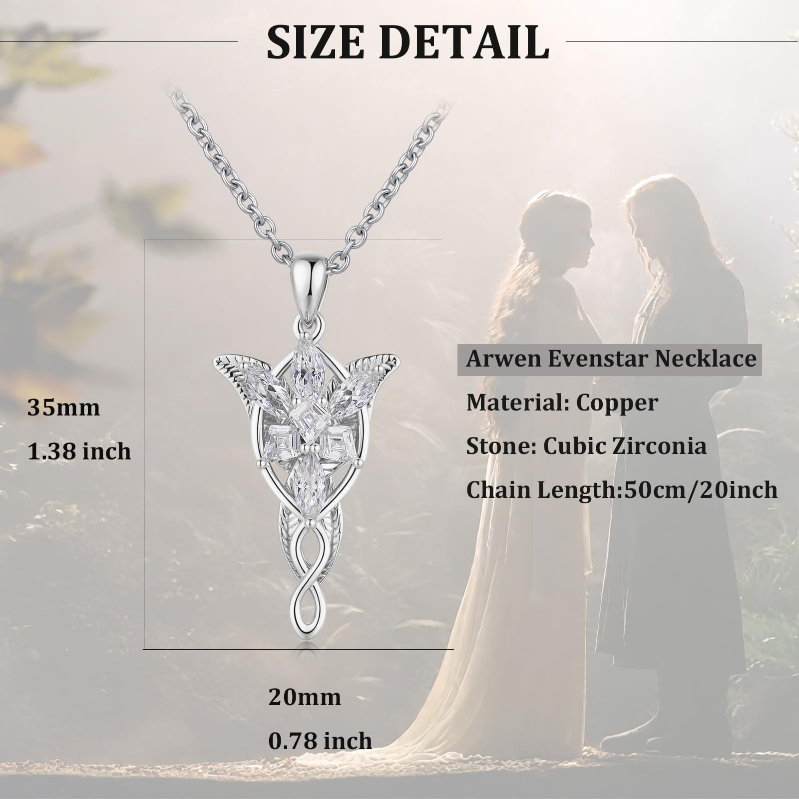 Evenstar Pendant Necklace – 5A+ Cubic Zirconia, Elven Jewelry for Women, Fantasy