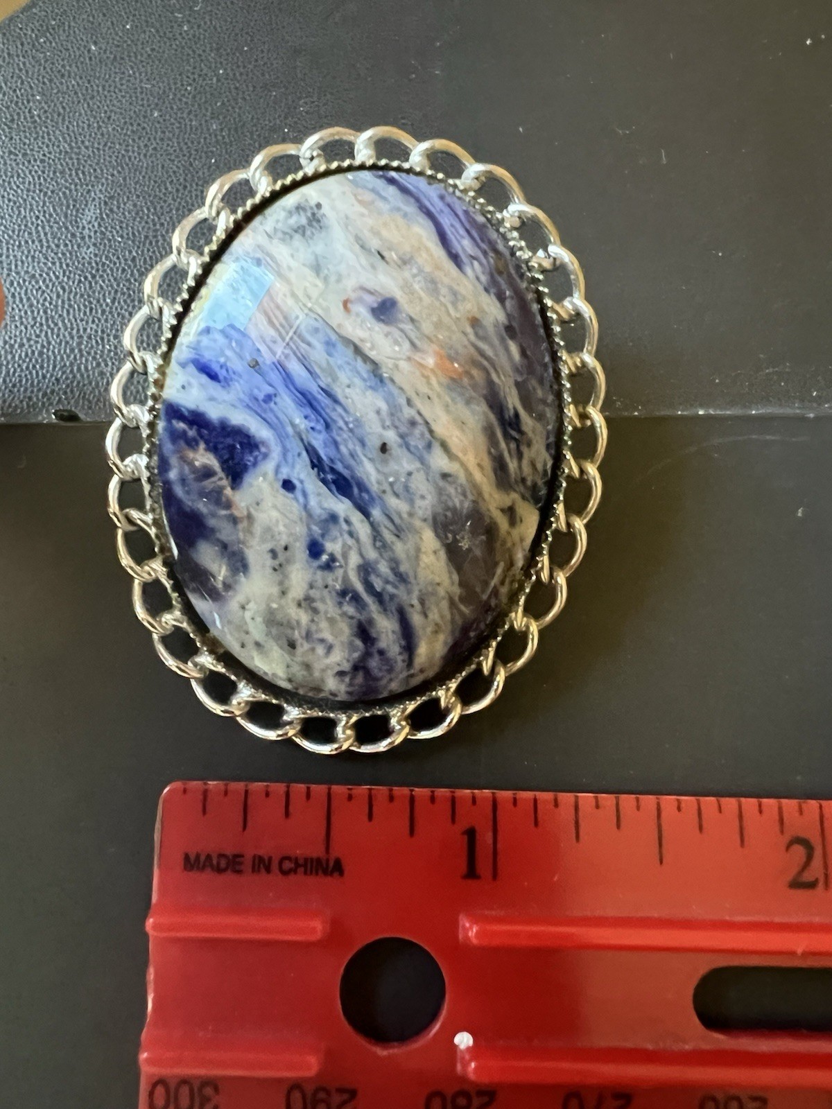 Authentic Vintage Pendant Bolo Tie Semiprecious Gemstone Swirly Blues