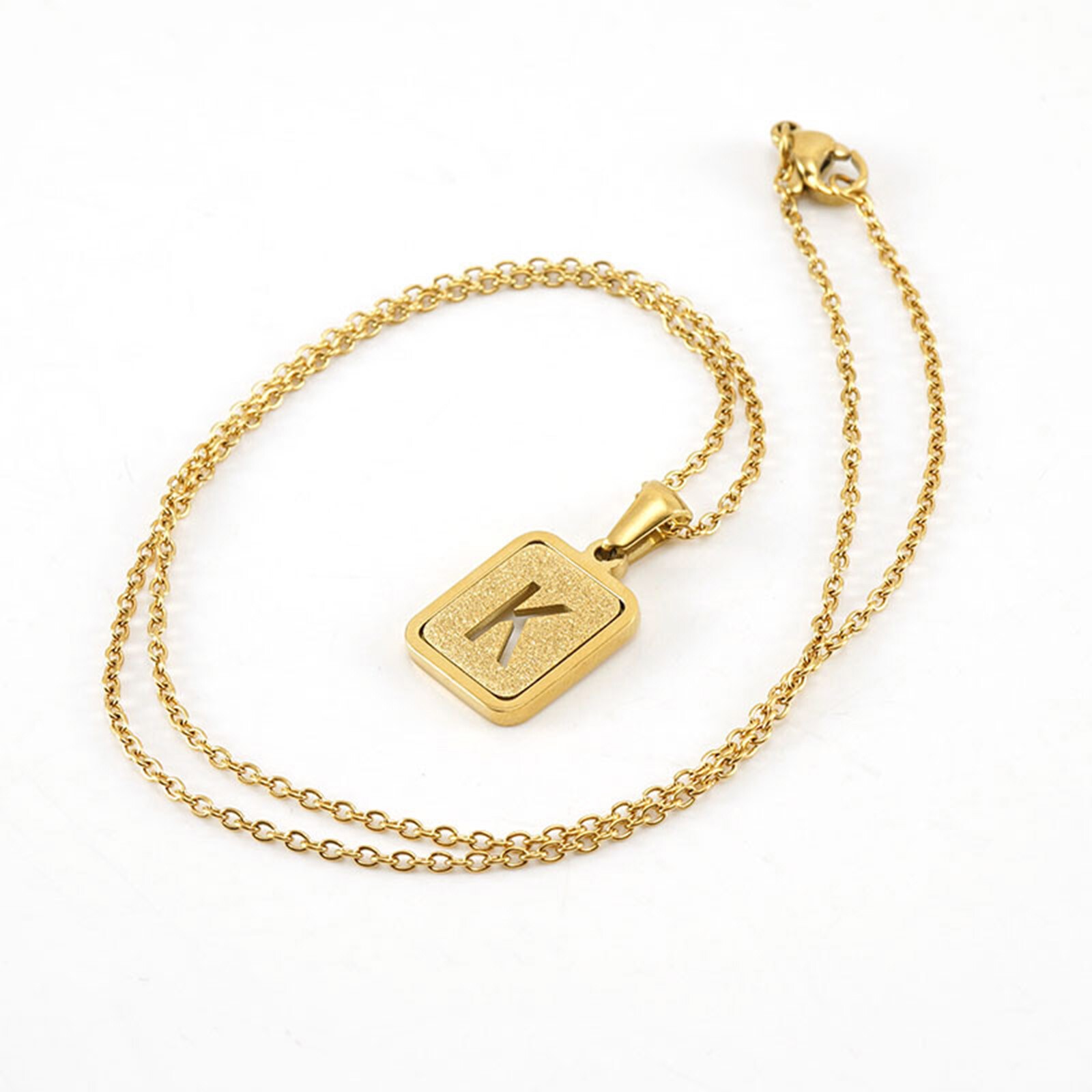 Gold Chic Initial Square Necklaces Hollow Letter A-Z Pendant Collar Women Girls