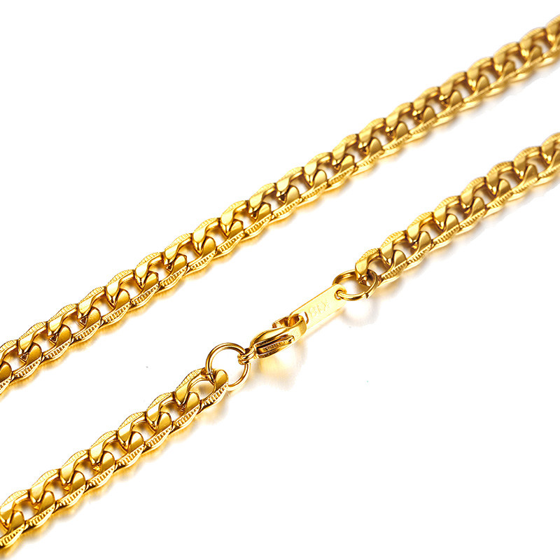 Gold Men Necklace Chain Snake Rolo Cable Curb Link Stainless Steel 24″ w/18K Tag