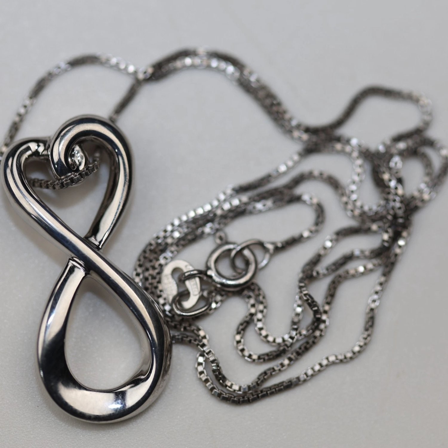 Sterling Silver Infinity Heart Pendant Necklace 925 Italy Box Chain 18″ 5.3g