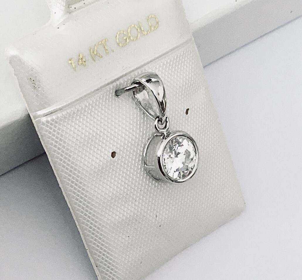 Elegant Solid 14K Yellow / White Gold Cubic Zirconia Bezel Set Pendants NEW