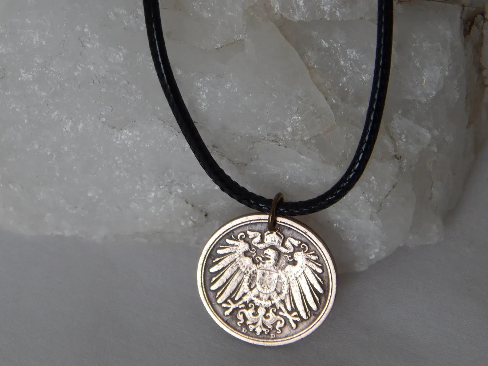 1908 Germany 1 Pfennig Coin Pendant Necklace Crowned Eagle #295