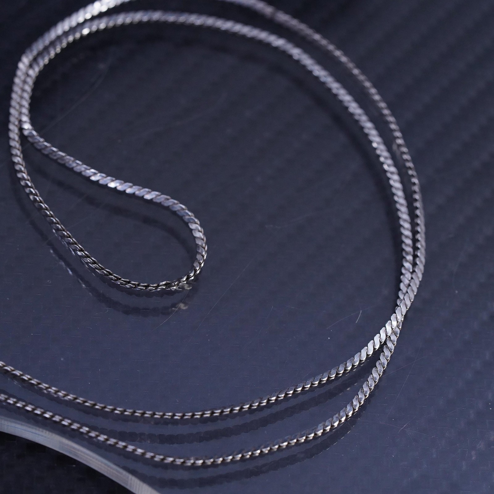 24” 1.6mm, vintage sterling silver 925 handmade flatten s link chain necklace