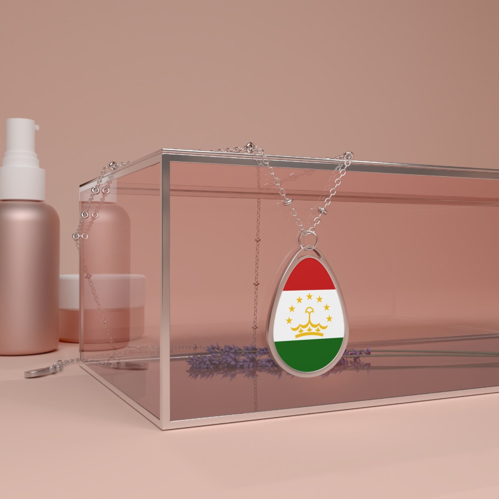 Tajikistan Flag Oval Necklace – Durable Zinc Alloy Pendant – One Size /