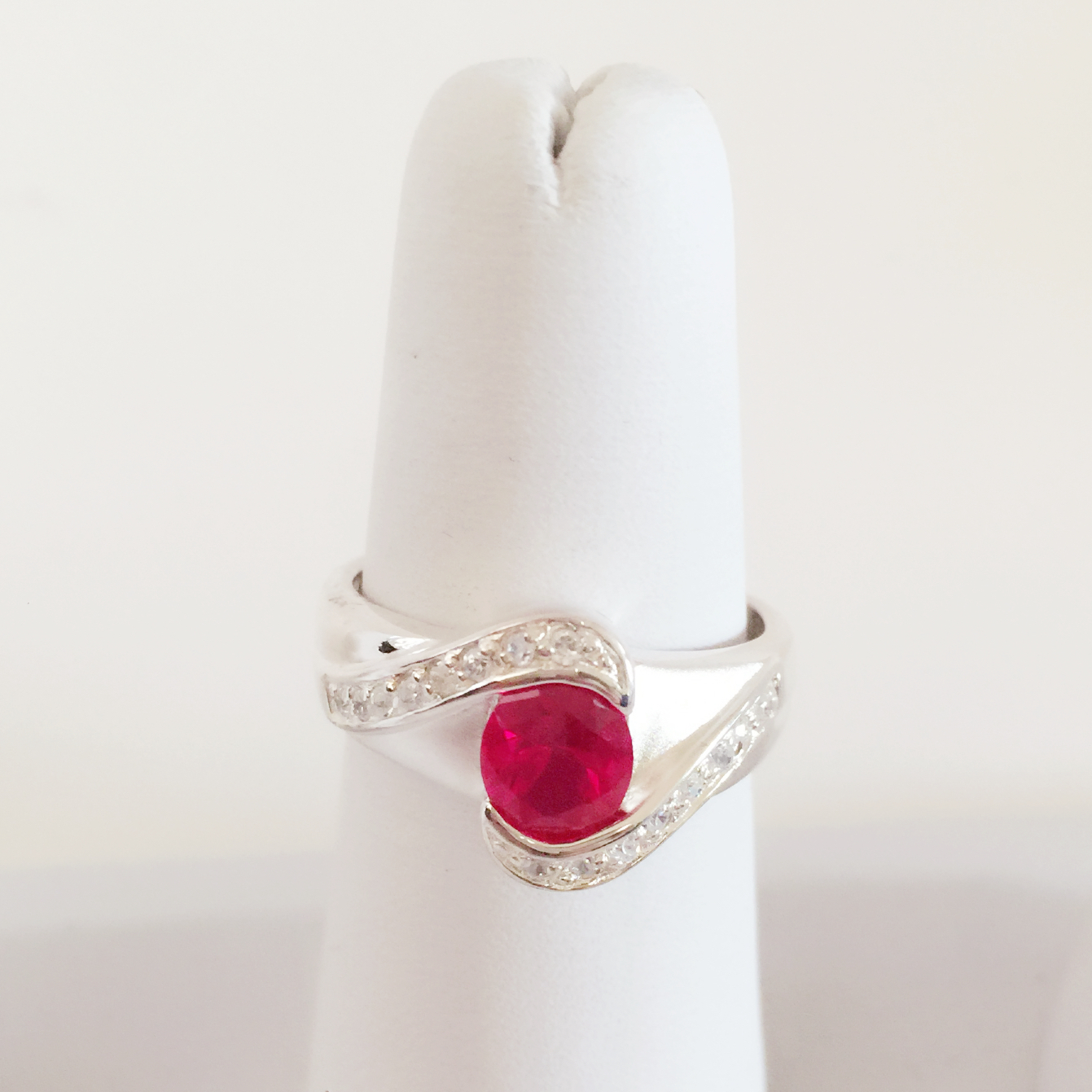 New 925 simulate Silver Ruby Red Wave Design Wedding Engagement Ring 9 R1157Red9