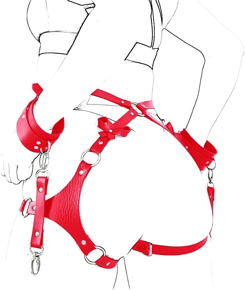 Fashionable Red Leather Thigh Harness with Buckle Closure – One Size Fits Most