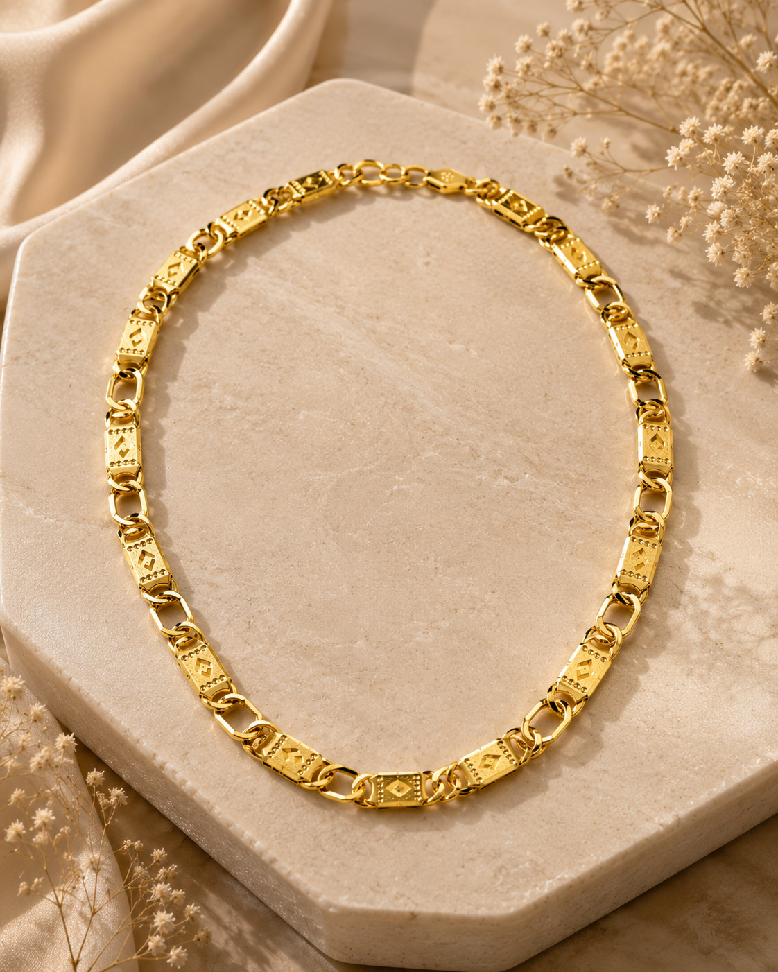 22kt Yellow Gold Plated Cuban Curb Chain Necklace 22 Inches for Men