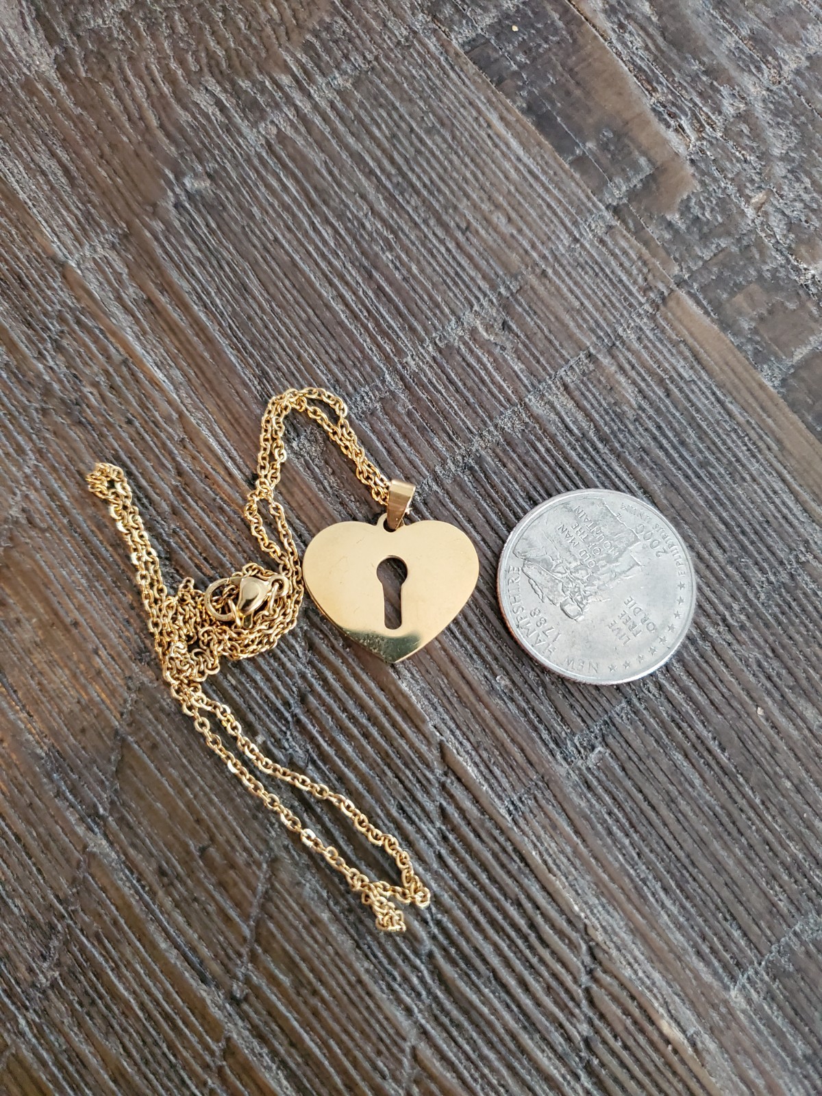 Heart and Lock Chain Necklace Gold Tone