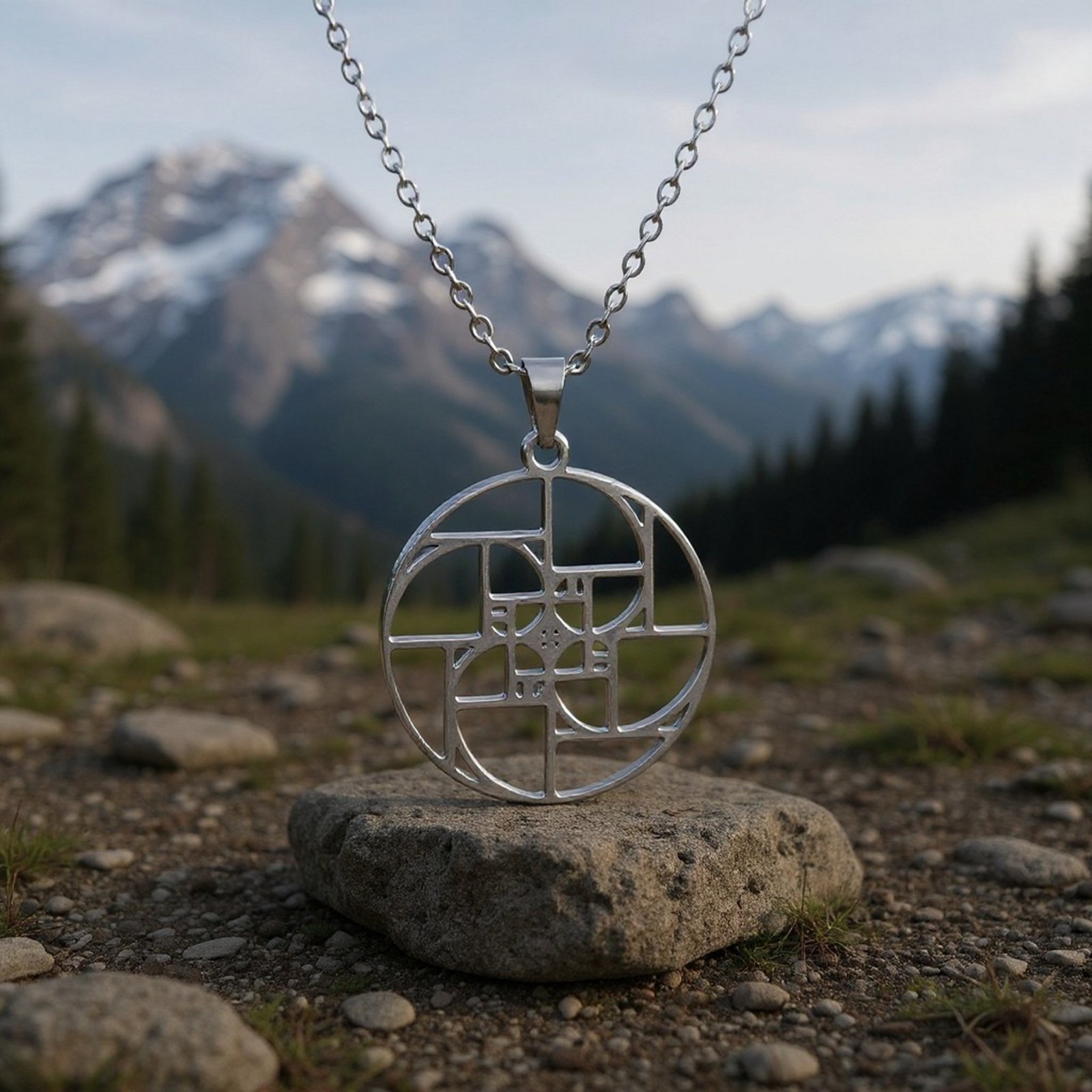 Fibonacci Spiral Necklace Silver Stainless Steel Sacred Geometry Pendant Unisex