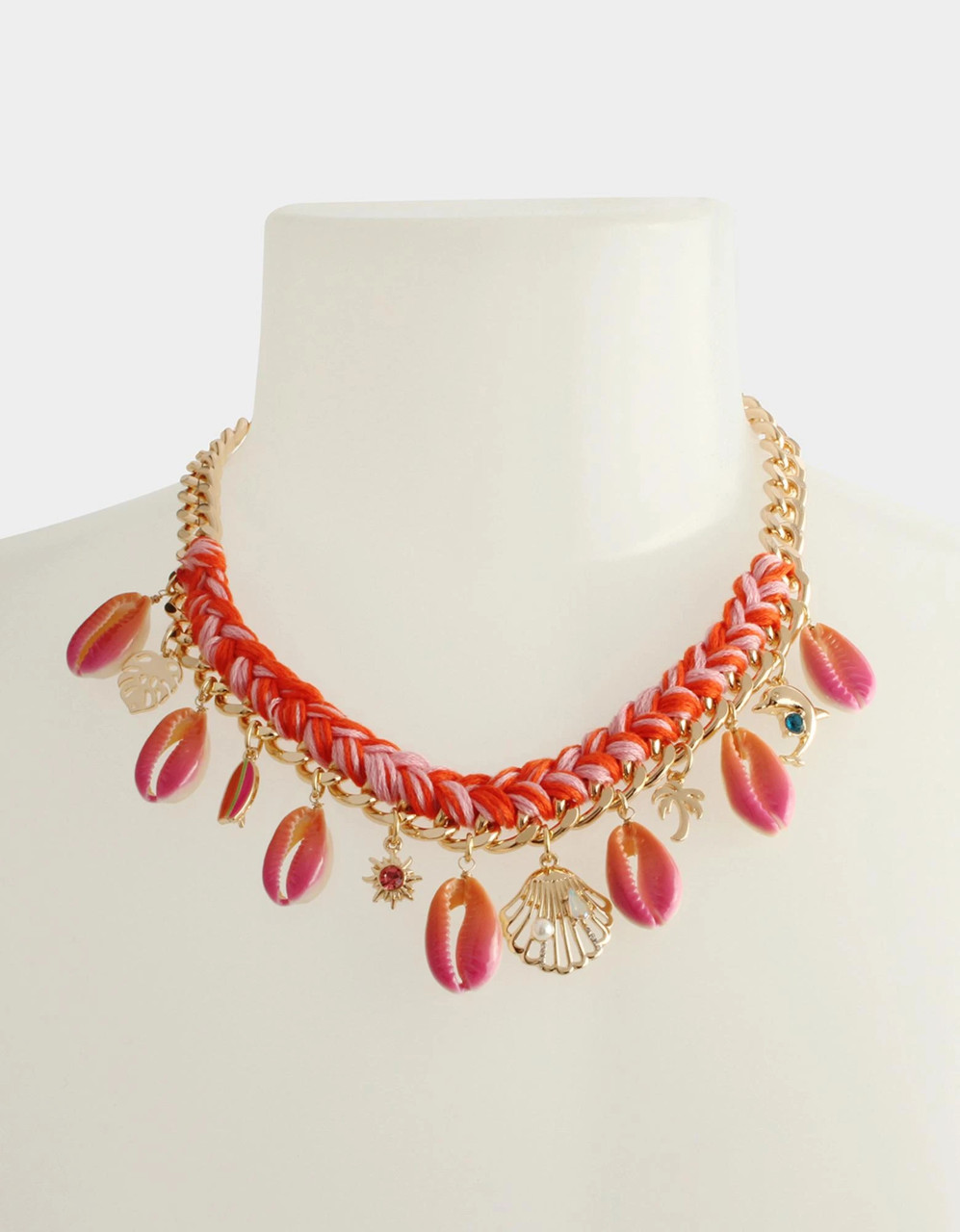 BETSEY JOHNSON PUKKA SHELL CATCH THE WAVE STATEMENT NECKLACE PINK