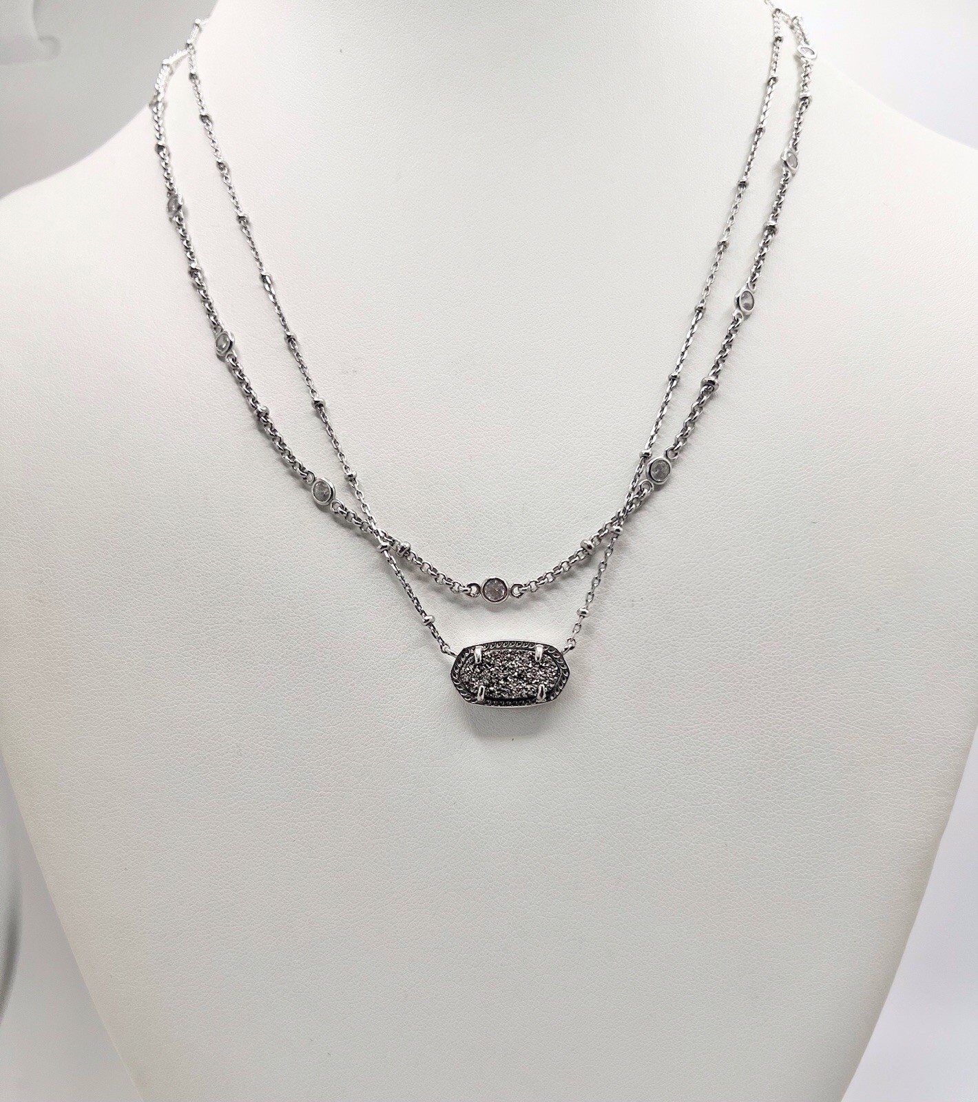 KENDRA SCOTT Silver Chunky Stone /Crystal Multi-strand Layered Necklace 18”-20”