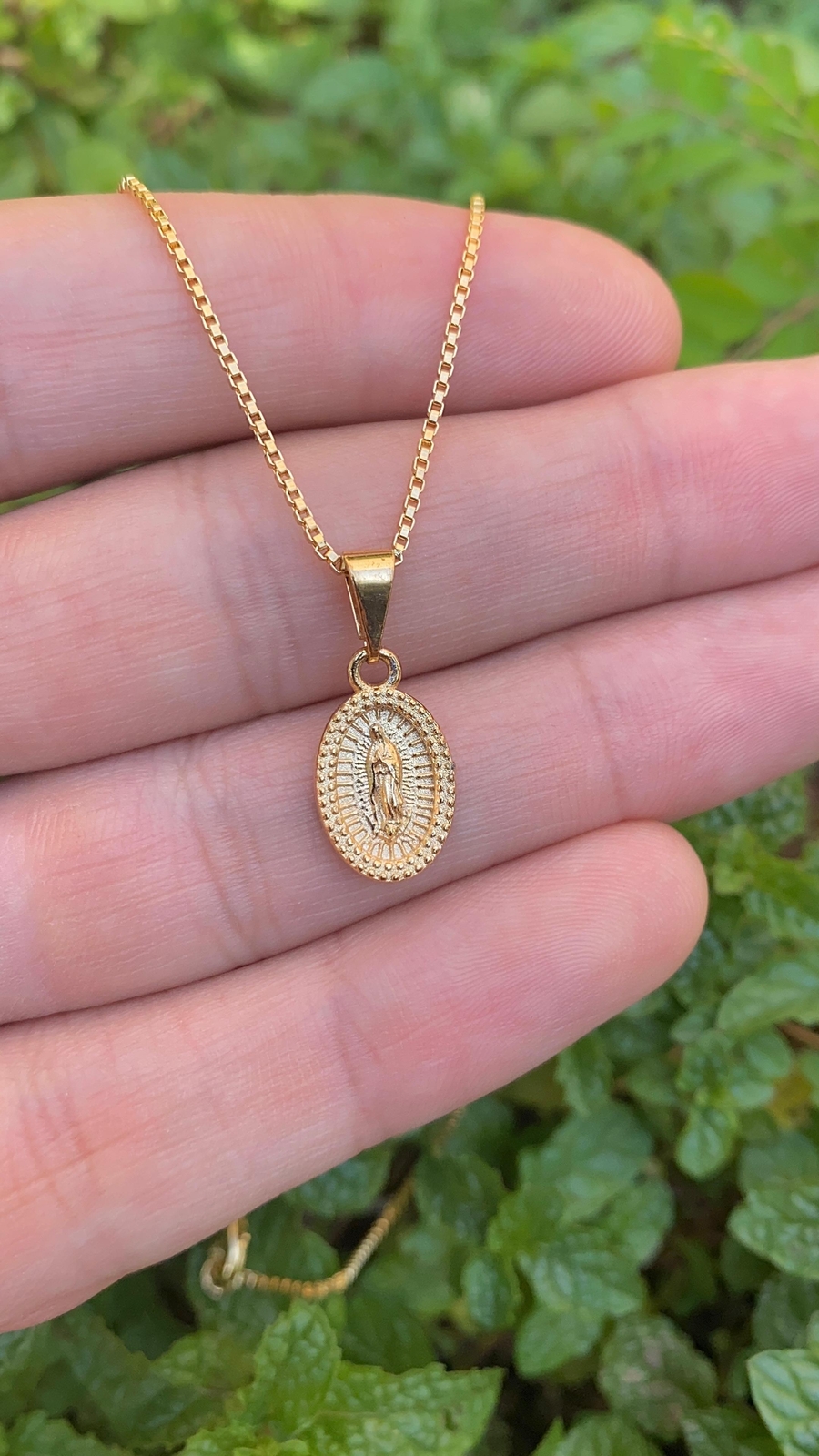Virgen de Guadalupe Necklace 14K Gold Filled Box Link Chain Gifts For Adults