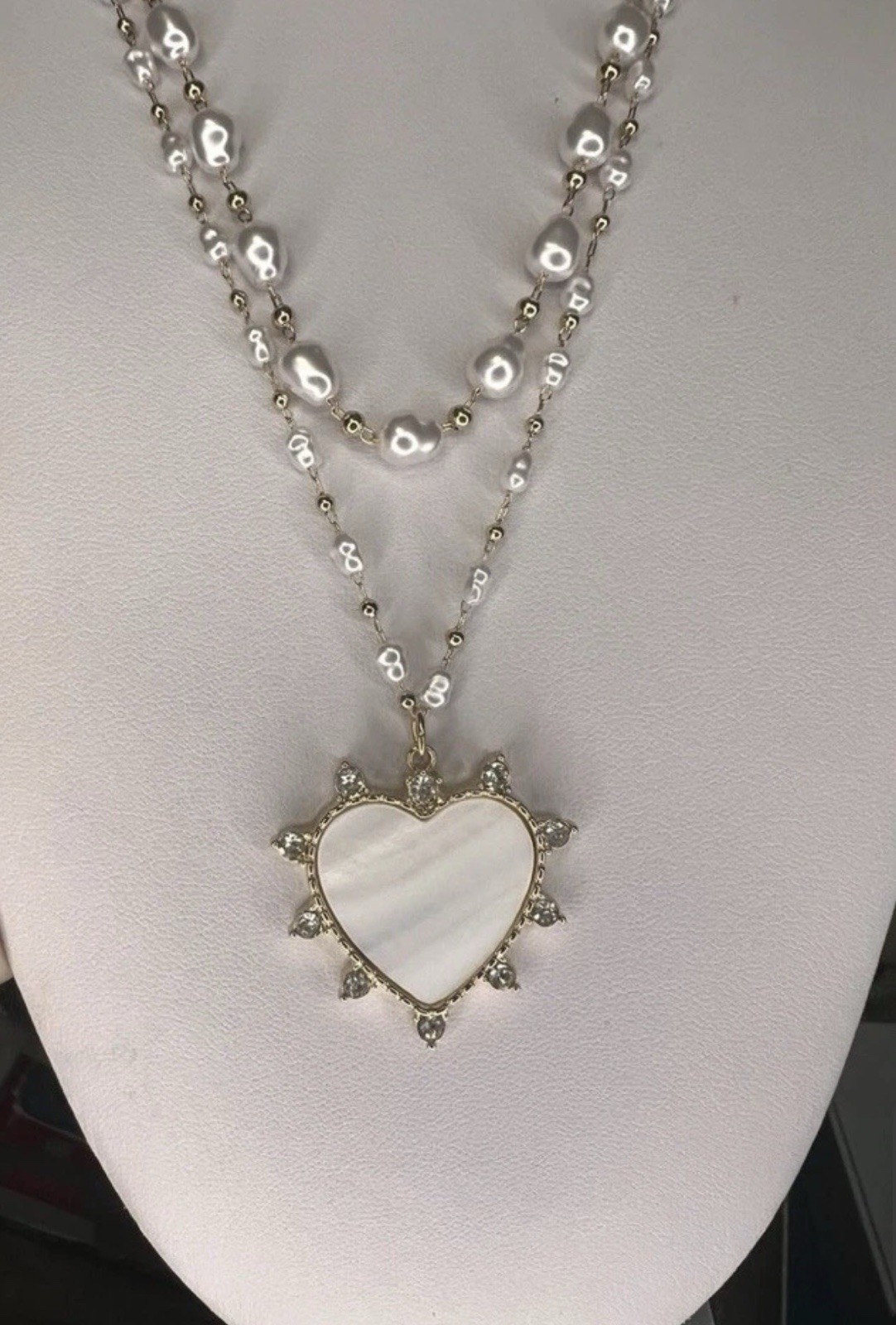Park Lane Esme 2 In 1 Necklace Set Mother Of Pearl Heart CZ Bead Chain BNWT