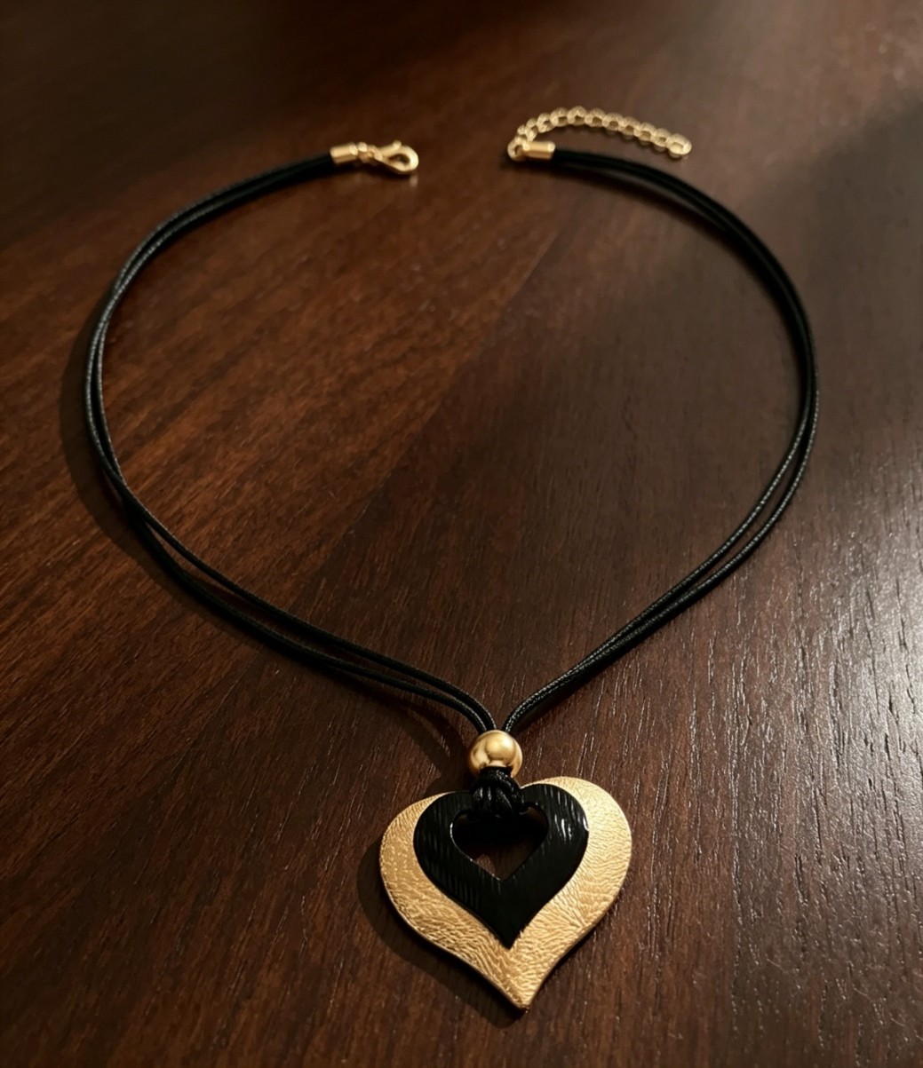 Hollow Dual Color Heart Choker Black Rope Cord Retro Punk Pendant Necklace