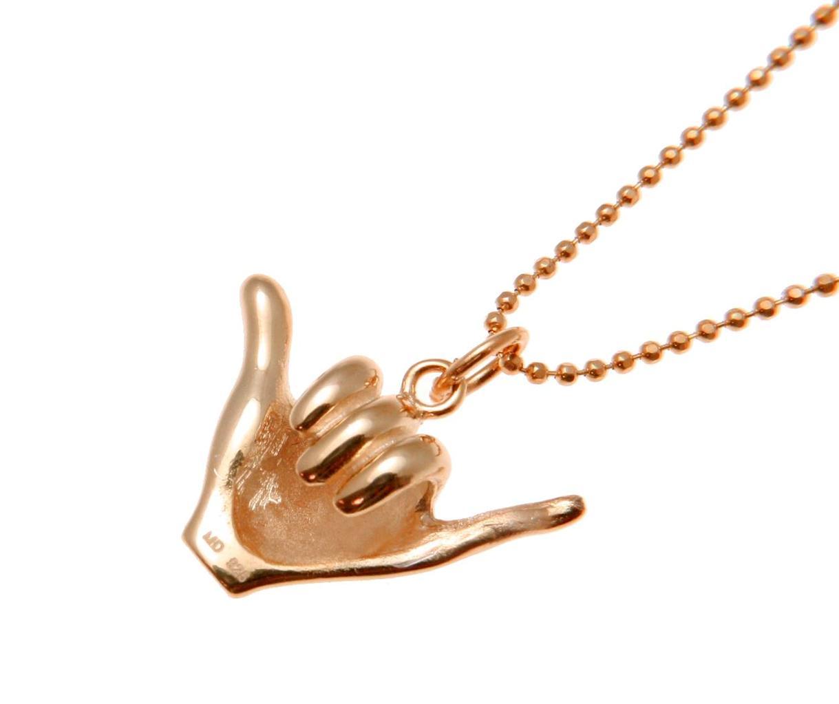 ROSE GOLD PLATED SILVER 925 HAWAIIAN “SHAKA” HANG LOOSE PENDANT 12MM-19MM