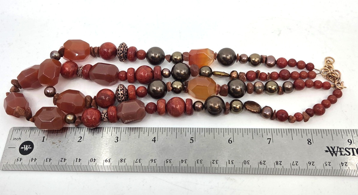 Barse Studio Copper Multi Strand Carnelian Agate and various gemstone Necklace
