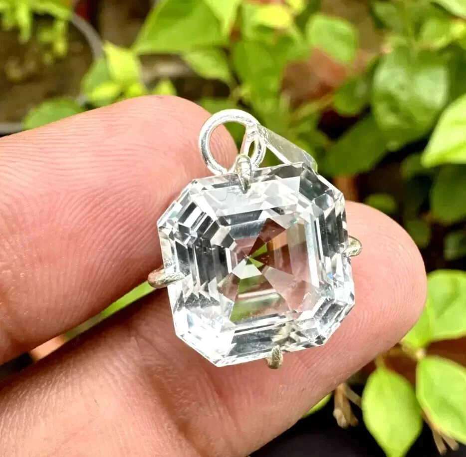 30 Ct Certified White Asscher Shape Natural Shiny Sterling Pendant Gemstone