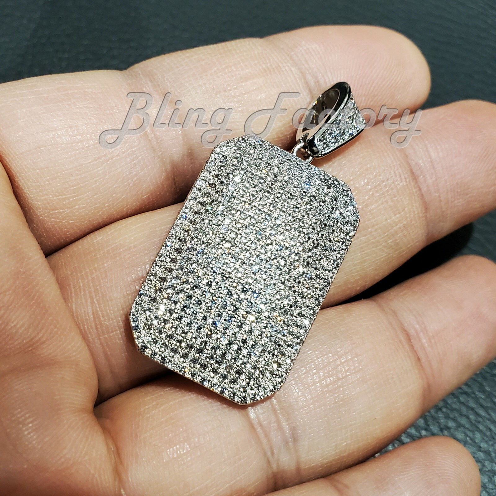 HIP HOP ICED SILVER PLATED BLING BRASS MICRO PAVE DOG TAG CHARM PENDANT BCH1211S