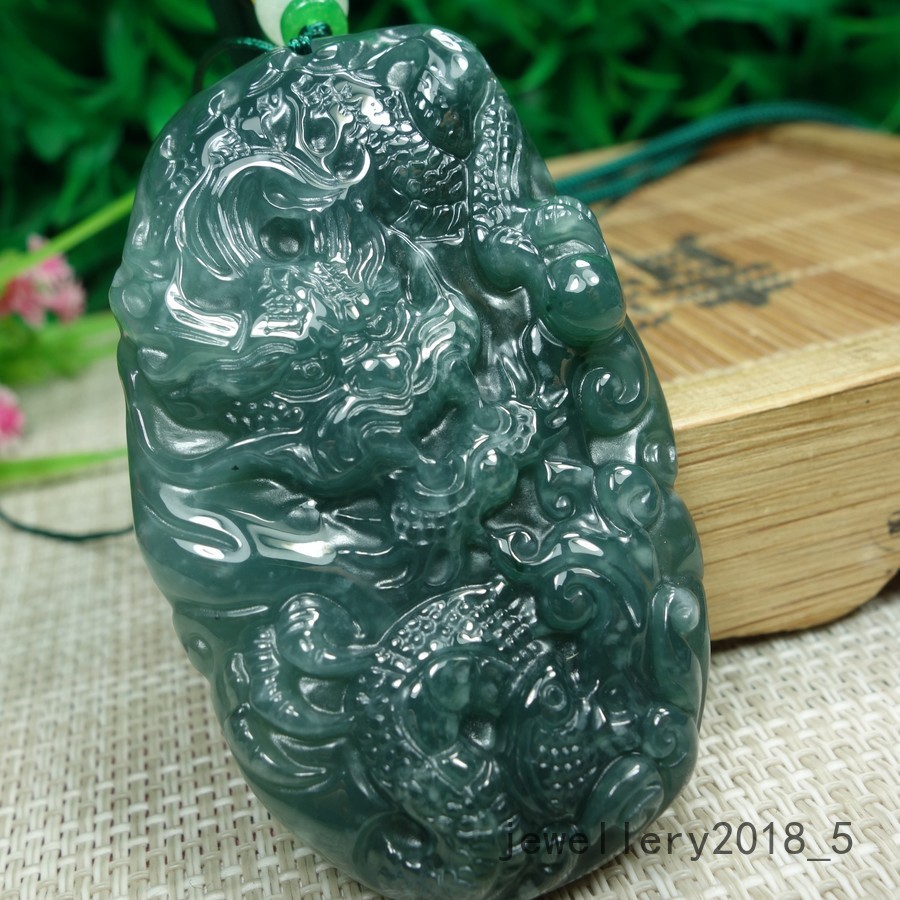 Certified Icy Green 100% Natural A jadeite Jade Pendant~Dragon 龙 生意兴隆