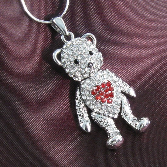 Teddy Bear Necklace Pendant Chain Valentine’s Day Gift Love Red Heart Animal p2