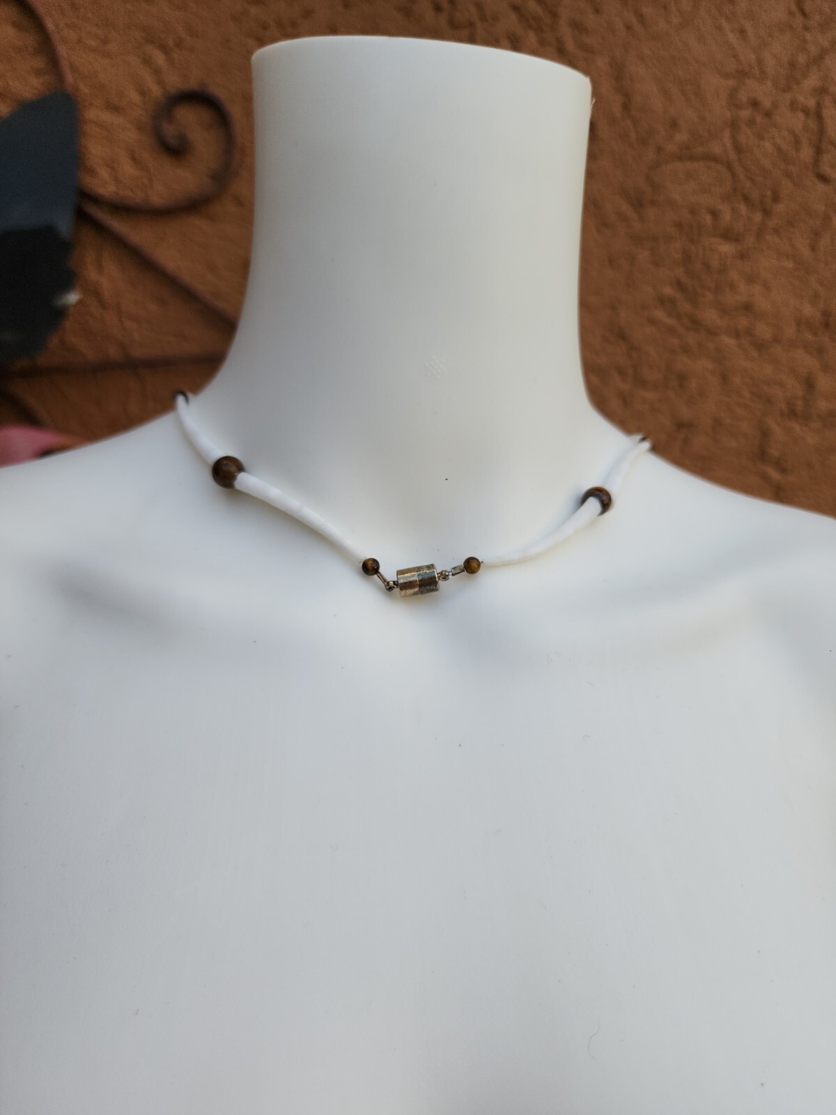 Tiger Eye Amulet Pendant On White Horn Shell Link Unisex Adults Surfers Necklace