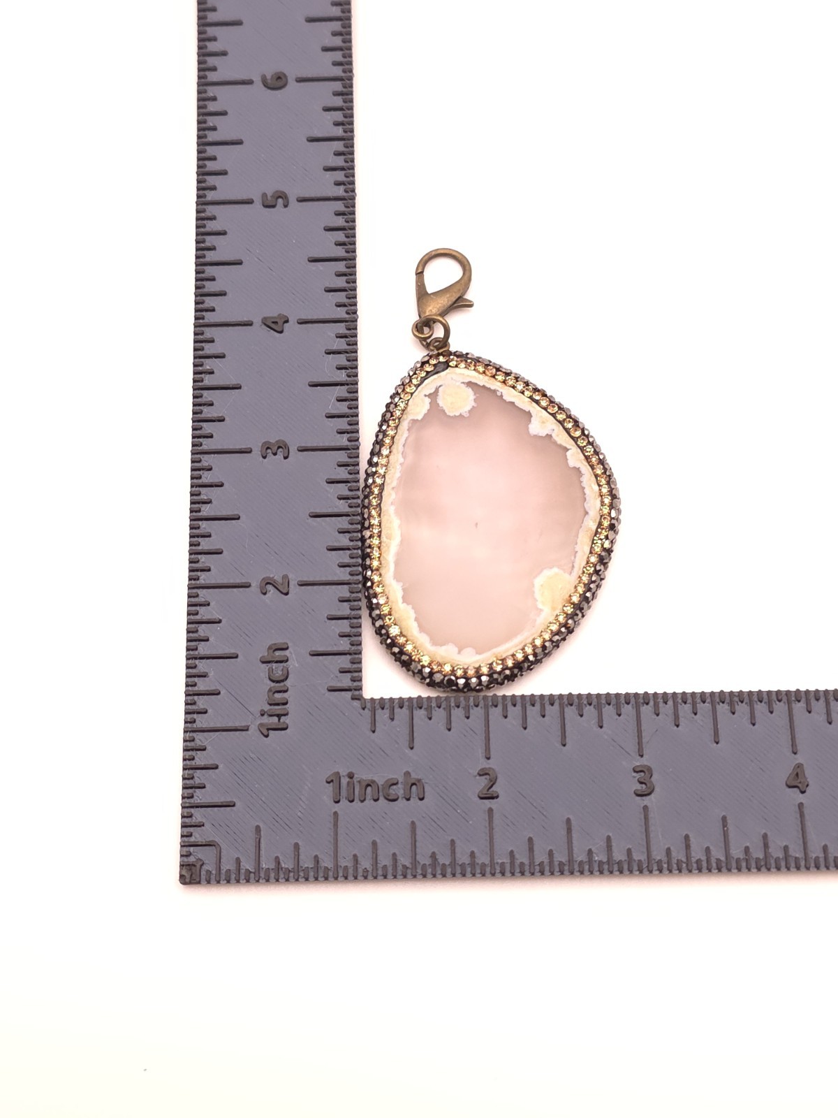 Pink Agate Freeform Pendant Charm Yellow Gold Plated Pavé Crystal Lobster