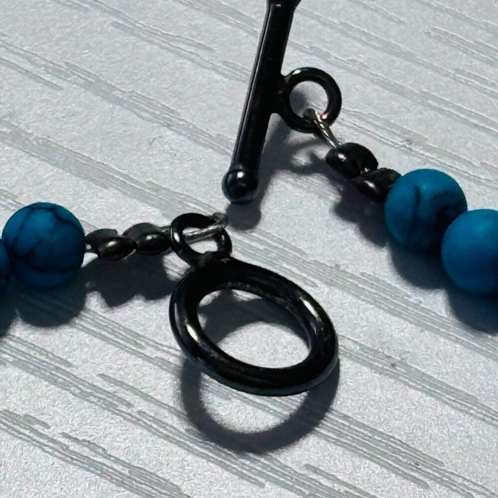 Turquoise Bead Choker Necklace Minimalist 16” Toggle Clasp