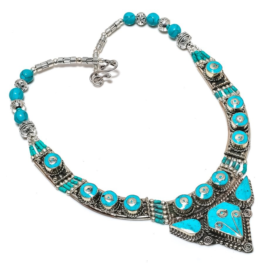 Tibetan Turquoise Handmade Fashion Statement Nepali Jewelry Necklace 18″ SR 6960