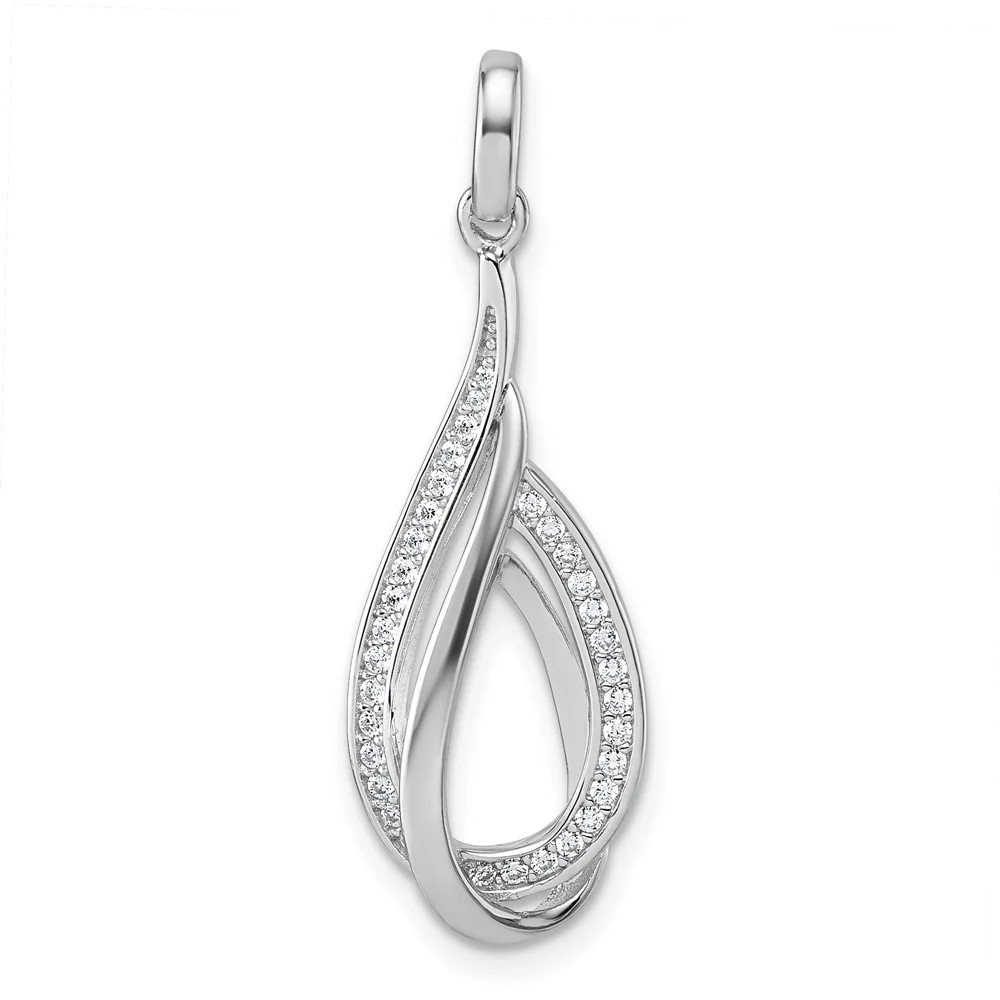 Sterling Silver Rhodium-Plated CZ Polished Tear Drop Pendant