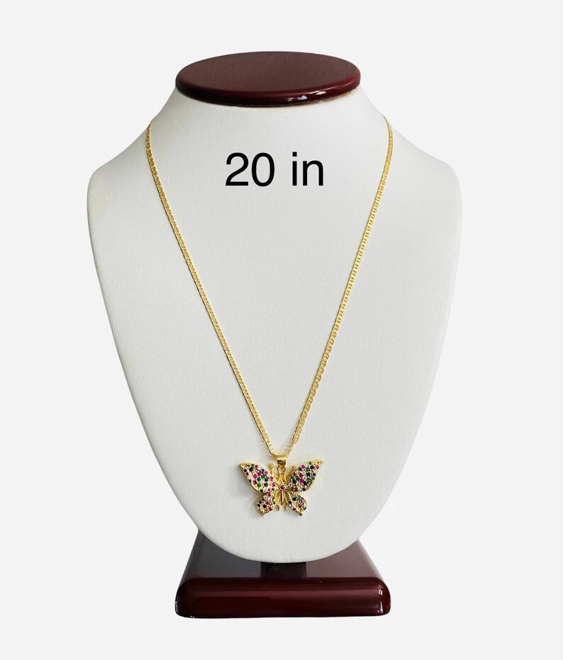 18K Gold Filled Butterfly 20 in Necklace, Multicolor Cz Butterfly Pendant- P143