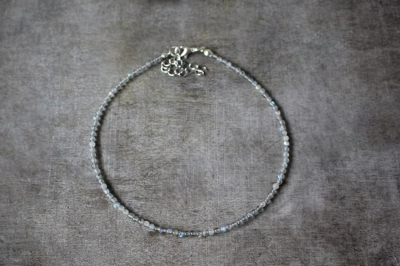 Labradorite 4mm Beaded Choker Healing Reiki Dainty Women Crystal Necklace Gifts
