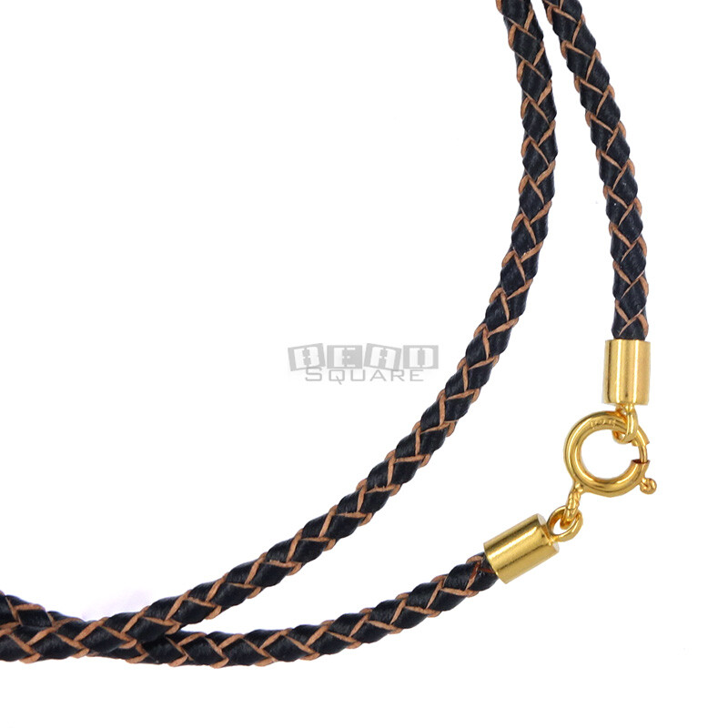 Gold Plated Sterling Silver 3mm Round Genuine Leather Cord Necklace Spring Clasp