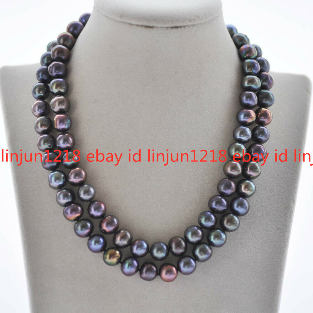 7-8mm Round Peacock-Black Freshwater Round Beads Pearl Necklace 18/24/30/36/50”