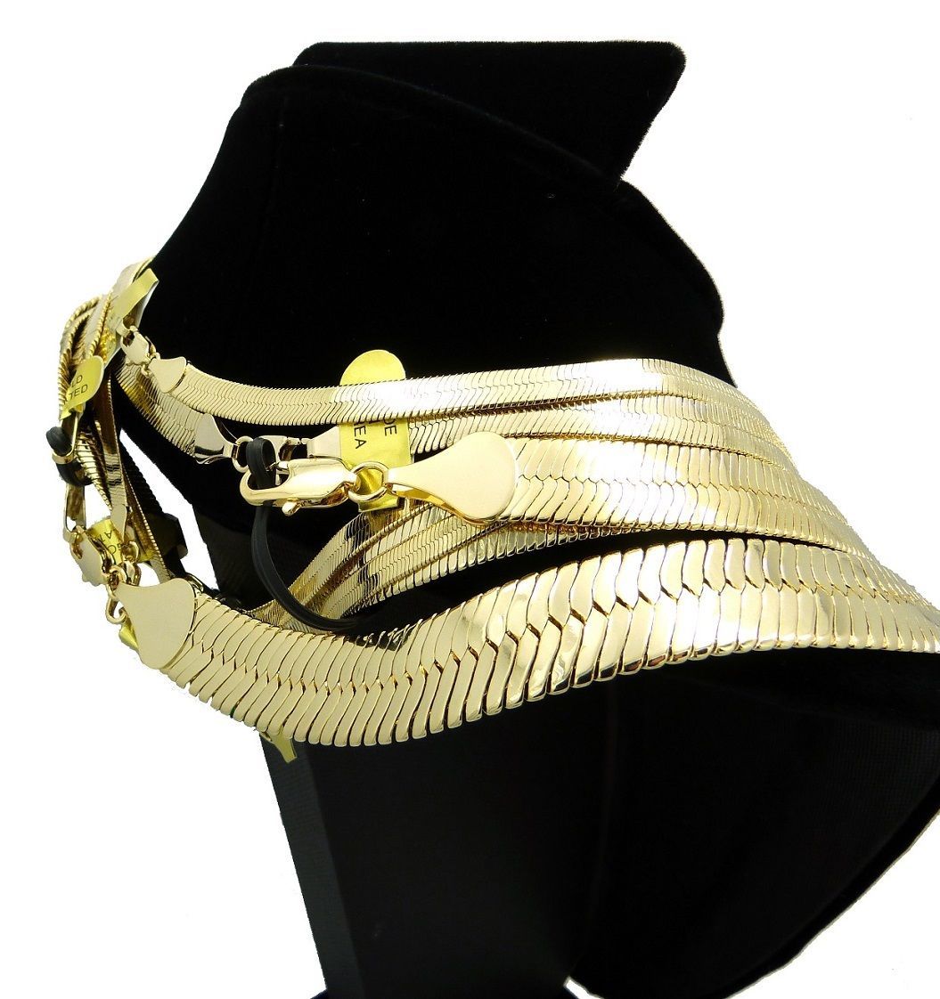 Hip Hop 14K Stamped Herringbone Gold PT 4mm to 14mm, 20″ 24″ 30″ Chain Necklace