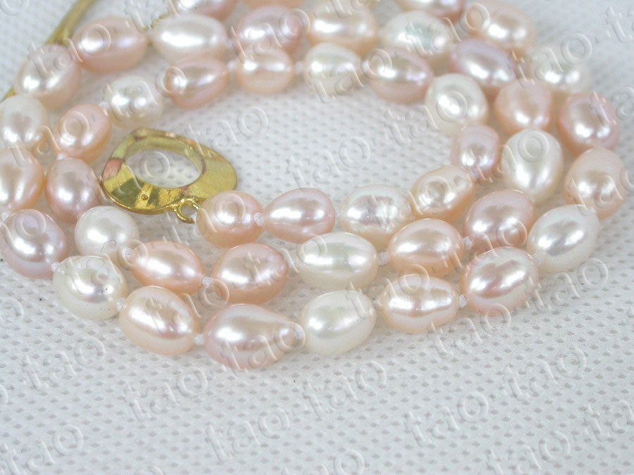natural 17″ 9mm Baroque rice Multicolor freshwater pearl necklace c1947v