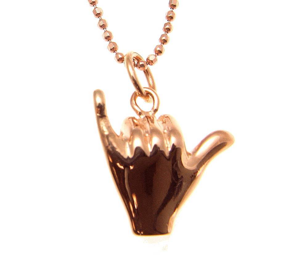 ROSE GOLD PLATED SILVER 925 HAWAIIAN “SHAKA” HANG LOOSE PENDANT 12MM-19MM