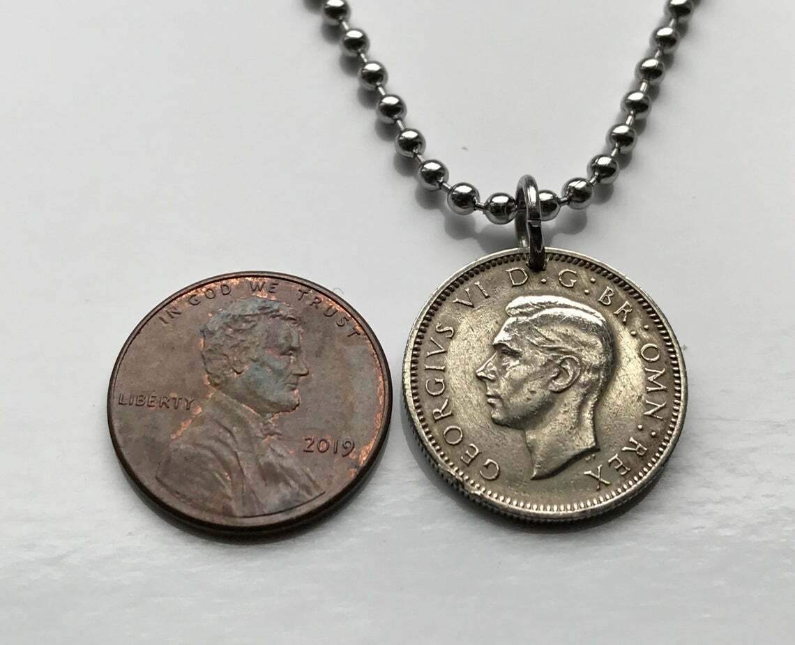 1949 United Kingdom 6 Pence coin pendant initial G R London Manchester n002135