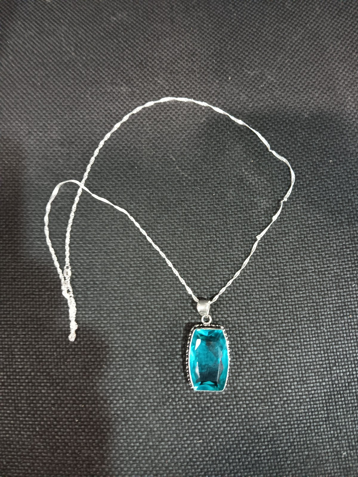 Blue Topaz Handmade Gemstone Pendant on a 24″ Water Wave Chain